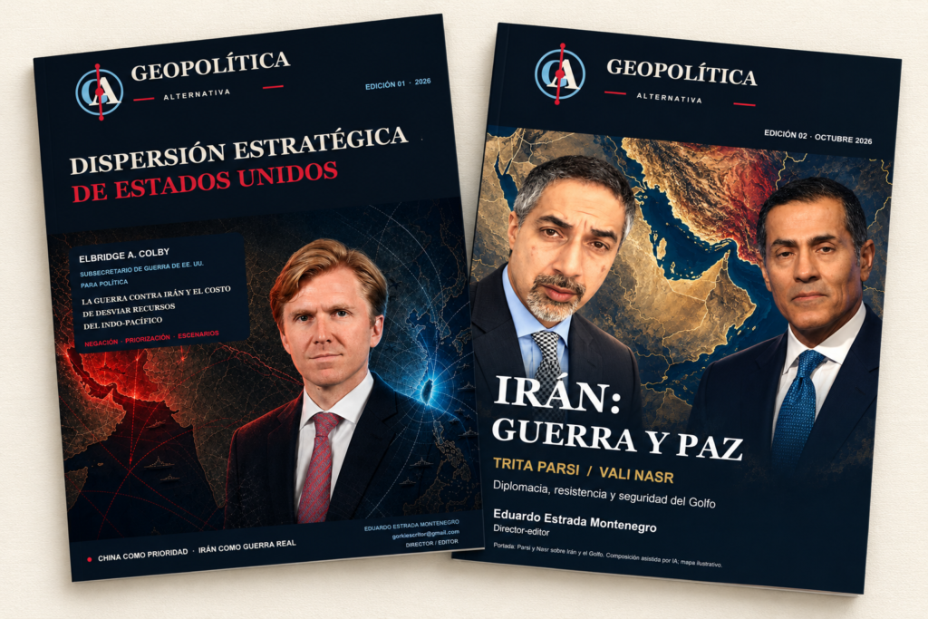 Portadas de Geopolítica Alternativa: Dispersión estratégica de Estados Unidos e Irán: guerra y paz, con Trita Parsi y Vali Nasr.