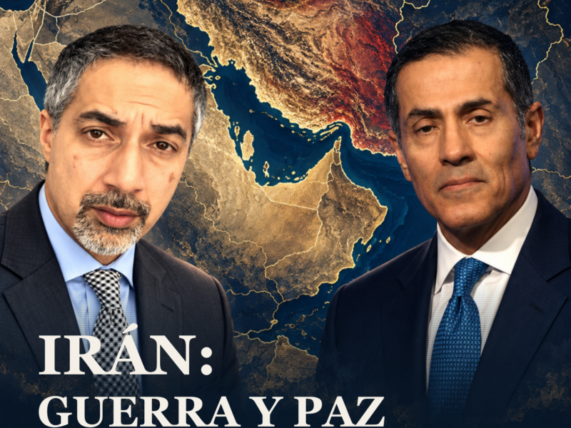 Portada de Geopolítica Alternativa 02: Irán, guerra y paz; Trita Parsi y Vali Nasr sobre el mapa de Irán y el Golfo Pérsico.